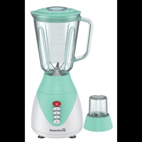 Blender 2 in 1 cu bol de sticla Hausberg HB-7761BL lama din otel inoxidabil, capacitate 1,5L, Bleu